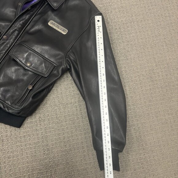 Vintage Arctic Cat Snowmobile Jacket Large Leather Racing Riding Outerwear - Picture 8 of 16